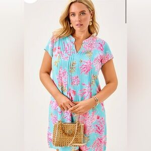 Lilly Pulitzer ANSELLA TUNIC DRESS, MULTI ROYAL CORAL $168.00 NWT